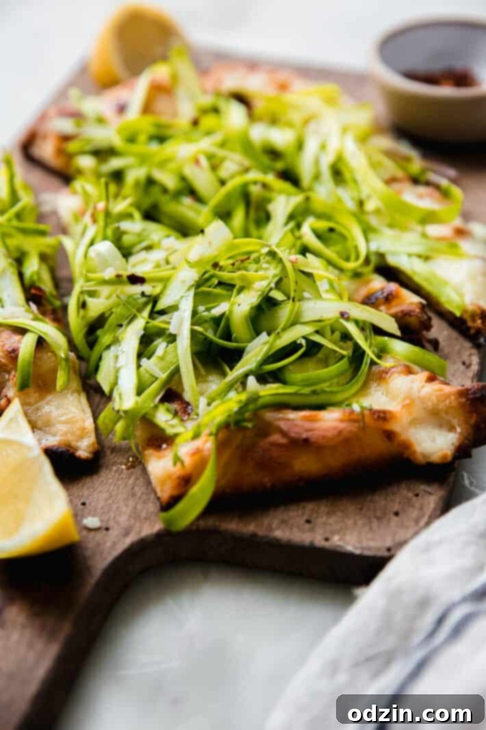 showing shaved asparagus texture on flatbread