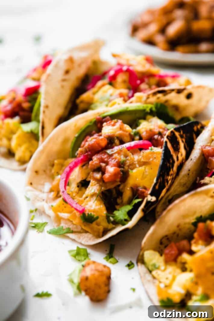 breakfast taco with charred tortilla topped with salsa