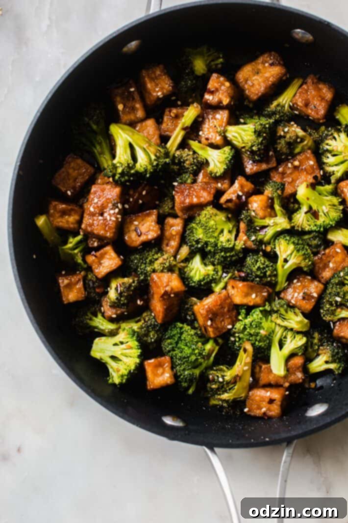 honey garlic tofu and broccoli in pan