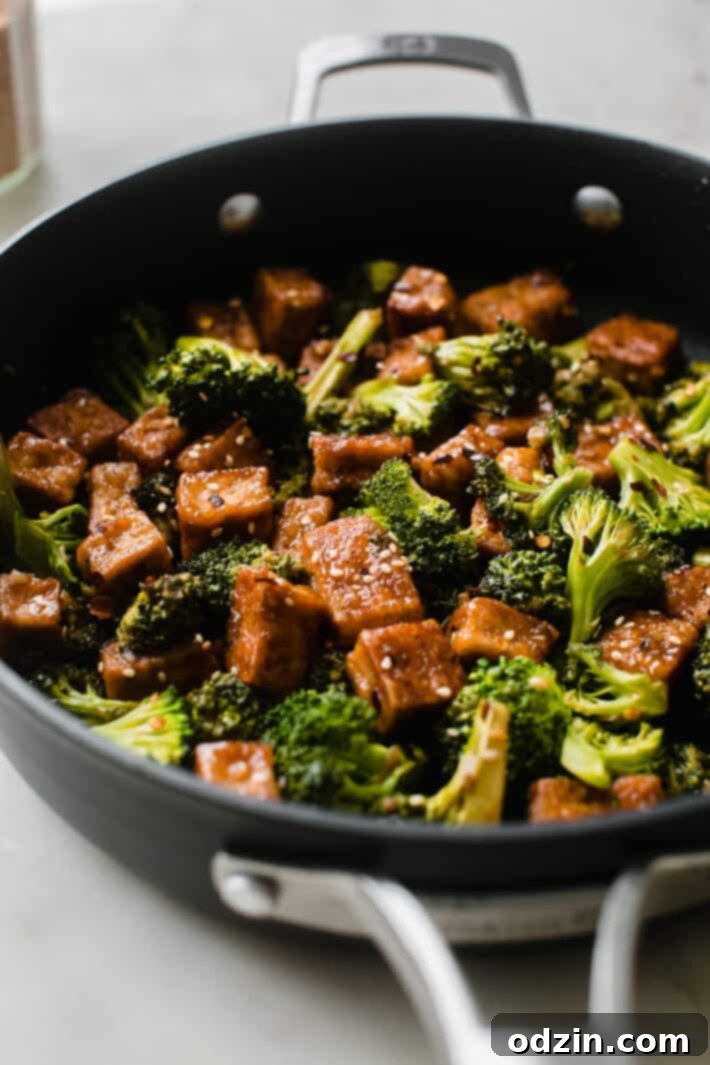 glazed tofu stir fry in pan