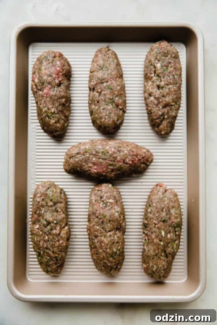 shaped kebabs on sheet pan