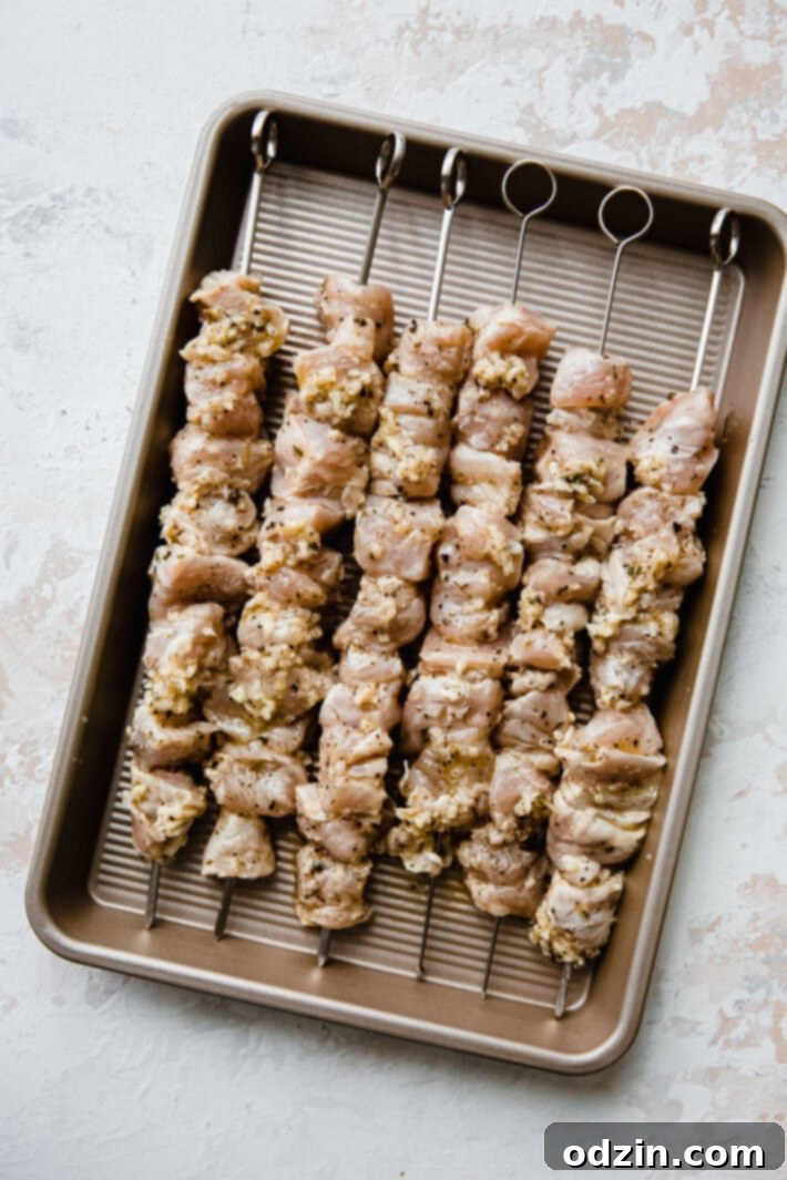Zesty Greek Chicken Souvlaki Skewers 5 chicken skewers uncooked