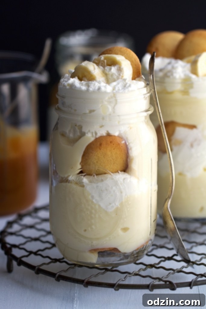 Banana Pudding with Salted Caramel Sauce - this is the perfect personal sized dessert to serve this Easter! #bananapudding #wafers #saltedcaramelsauce | Littlespicejar.com