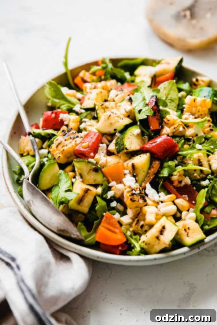 Smoky Grilled Zucchini and Sweet Corn Salad with Bell Peppers 3 Dressed arugula zucchini salad