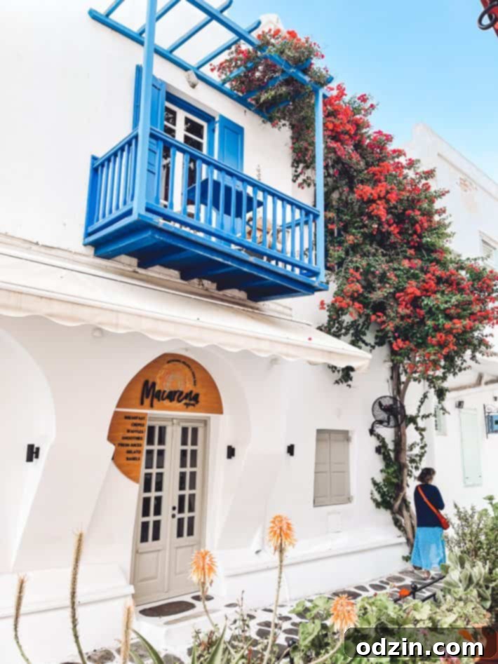 Beautiful trees and a charming balcony in Mykonos