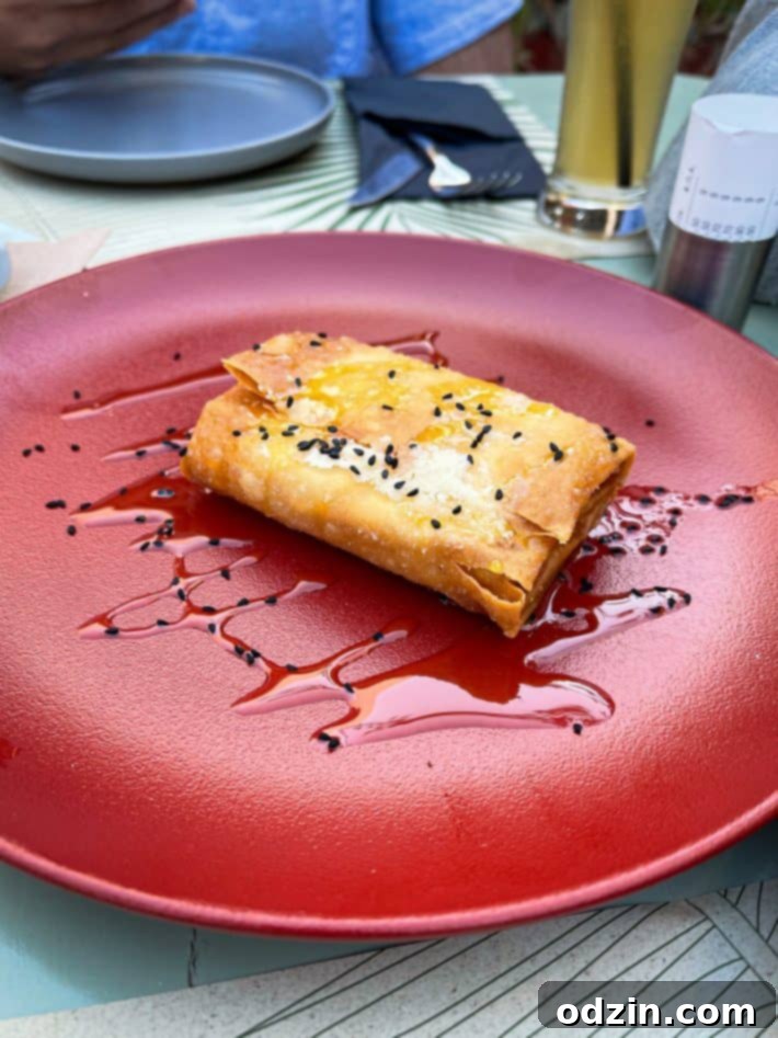 feta wrapped in phyllo with honey and sesame seeds