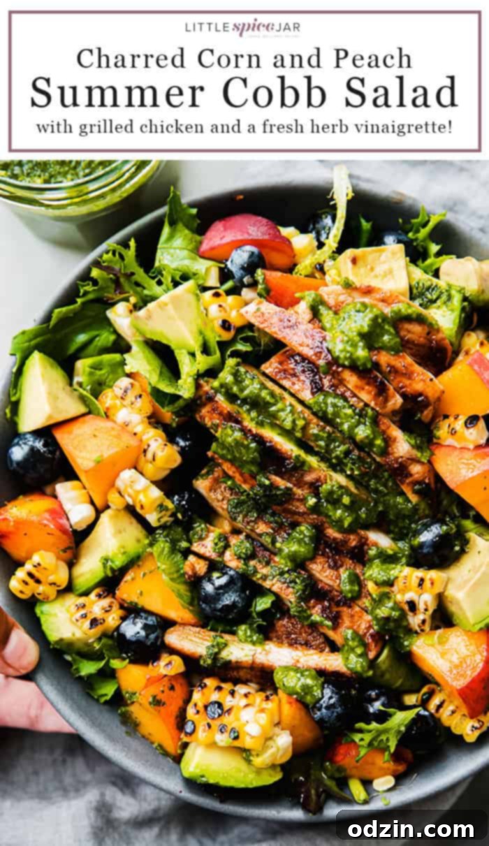 Pinterest share button for Summer Chicken Cobb Salad recipe