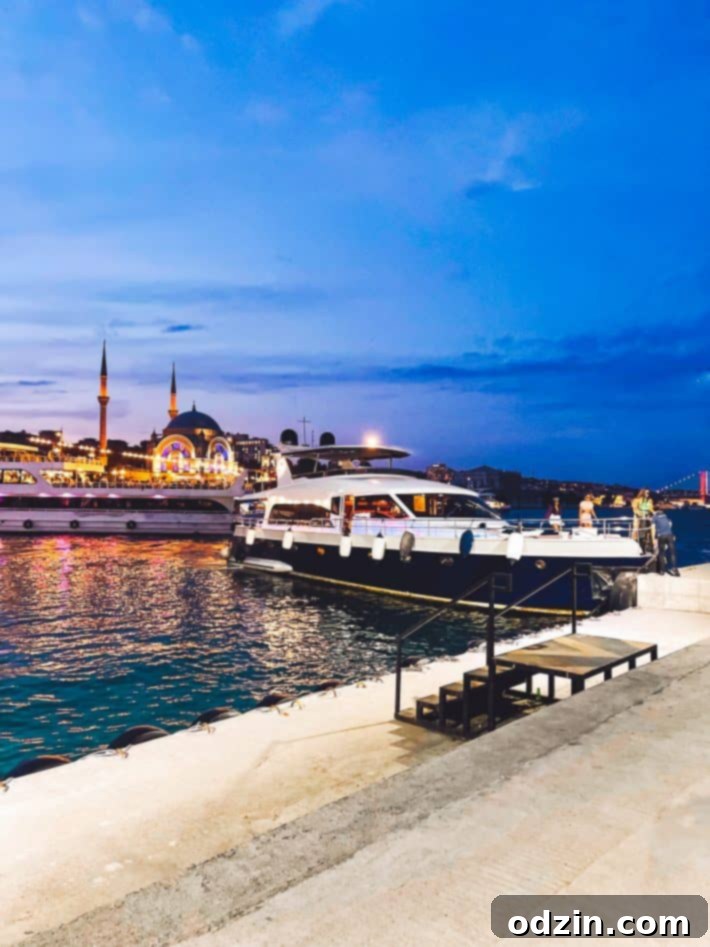 Bosphorus cruise at sunset with mosques and palaces