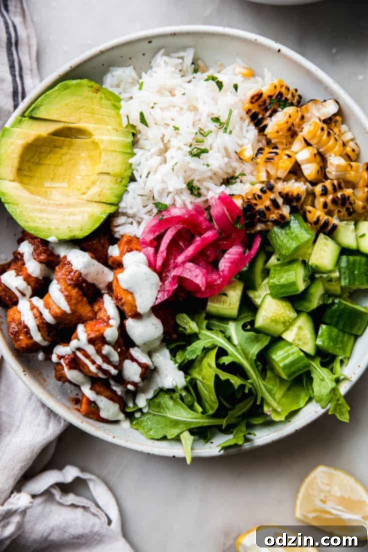 Honey Harissa Chicken Bowls with Feta Mint Sauce
