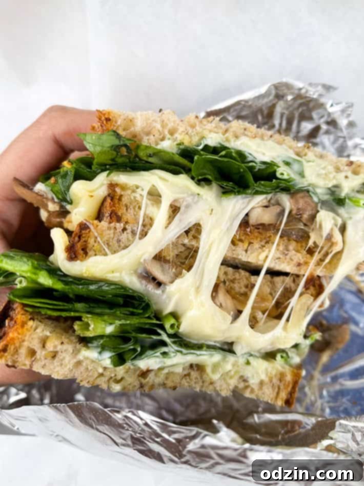 Sautéed mushroom and spinach sandwich with Vermont cheddar from Mon Vert Cafe