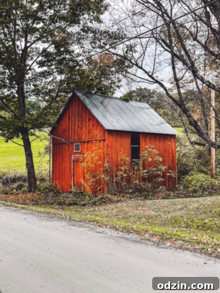 Picturesque red barn in a rural Vermont setting