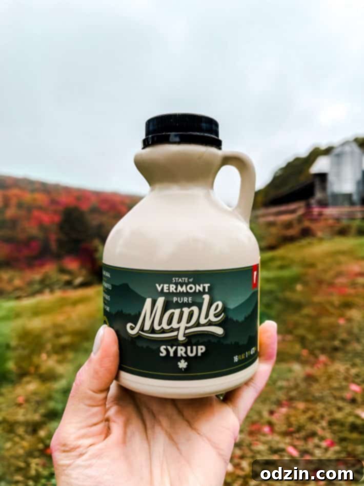 Classic Vermont maple syrup bottle, golden amber