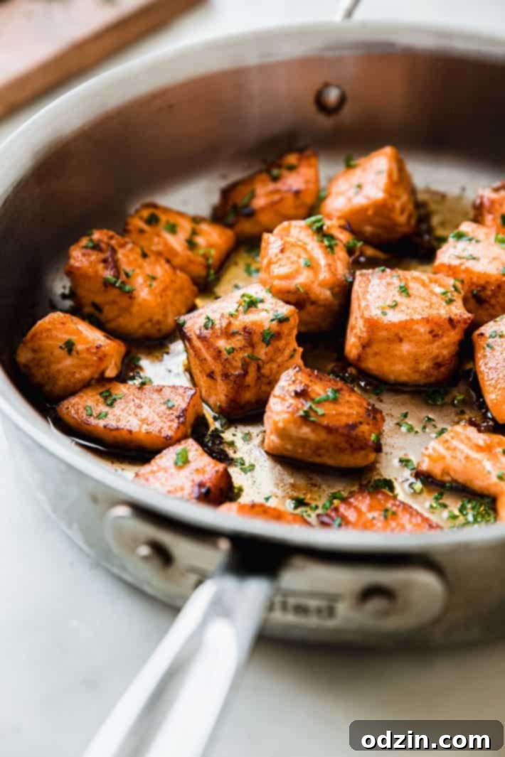 salmon bites in skillet