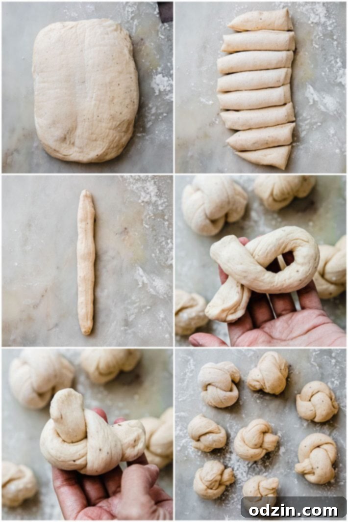 Process of making knots out of the dough
