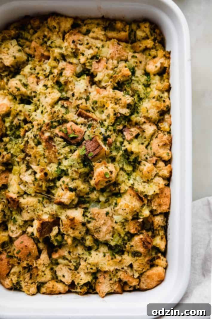 baked herb stuffing it white baking dish
