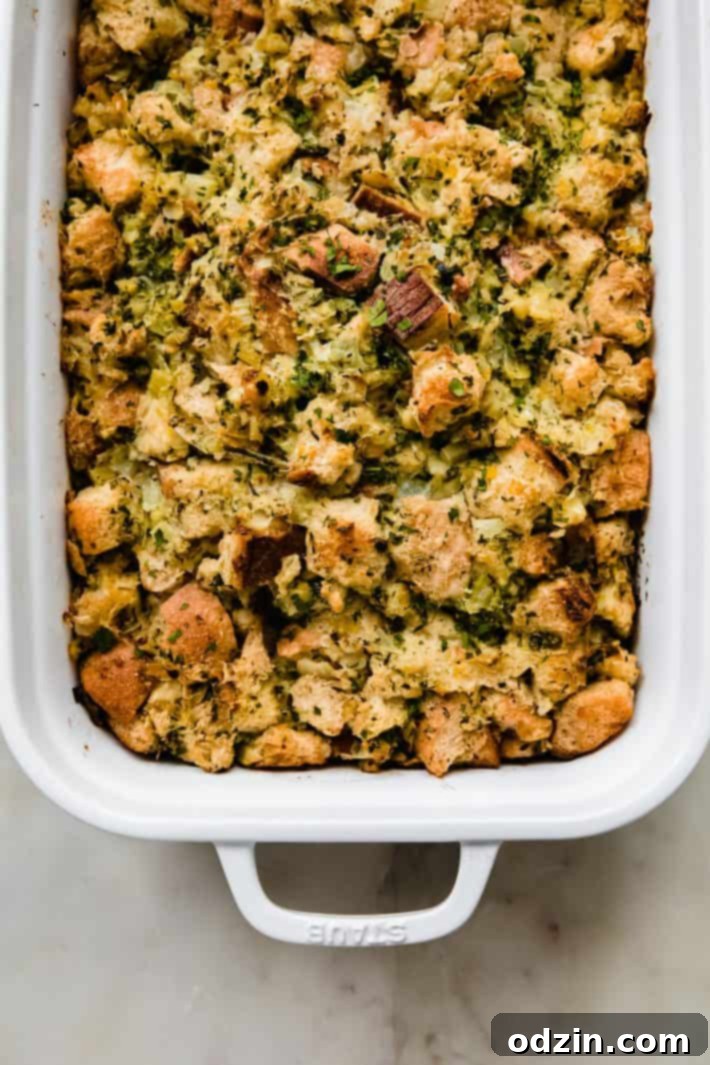 prepared thanksgiving dressing in white dish