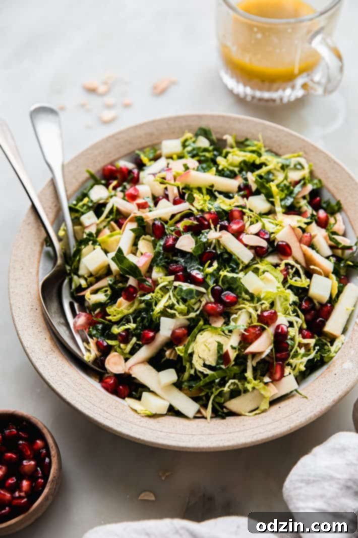 shaved brussels sprout salad in bowl
