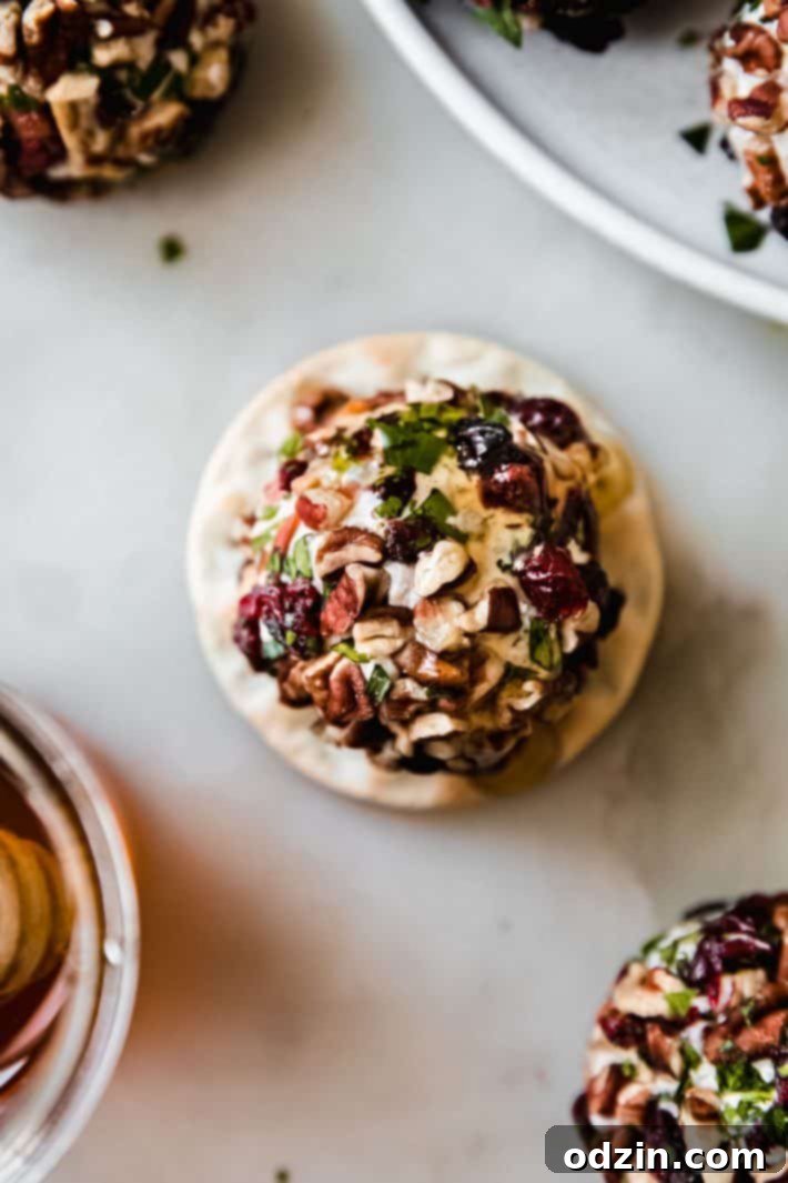 goat cheese ball on water cracker with honey