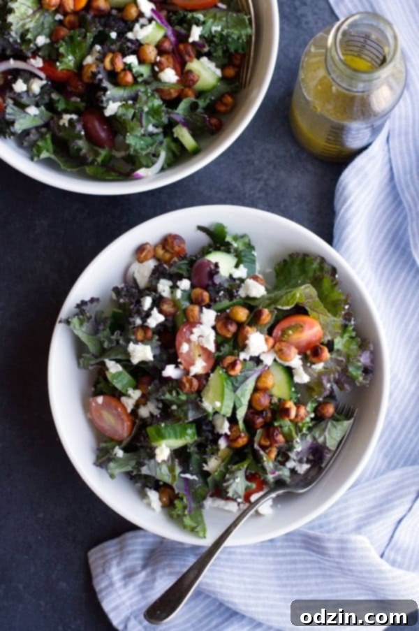 Kale Greek Salad with Roasted Chickpea Croutons