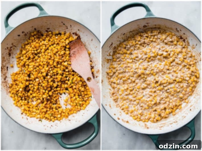 corn and spices cooking in a pan
