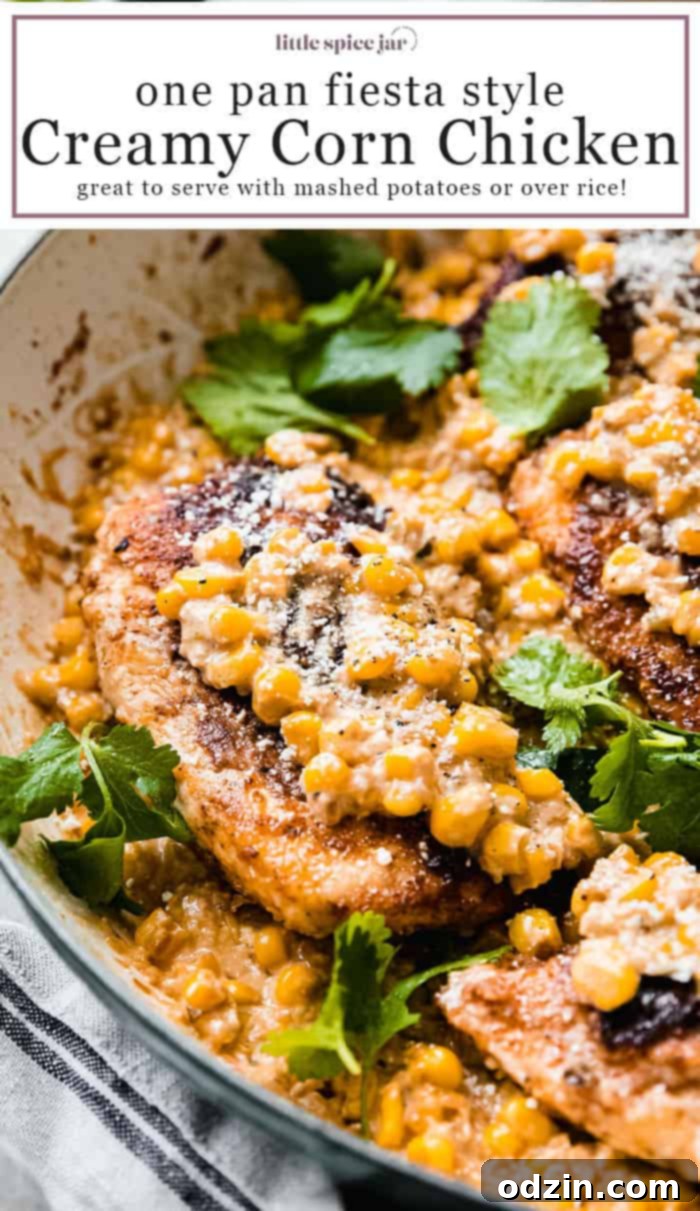Fiesta Creamy Corn Chicken ready to be pinned to Pinterest