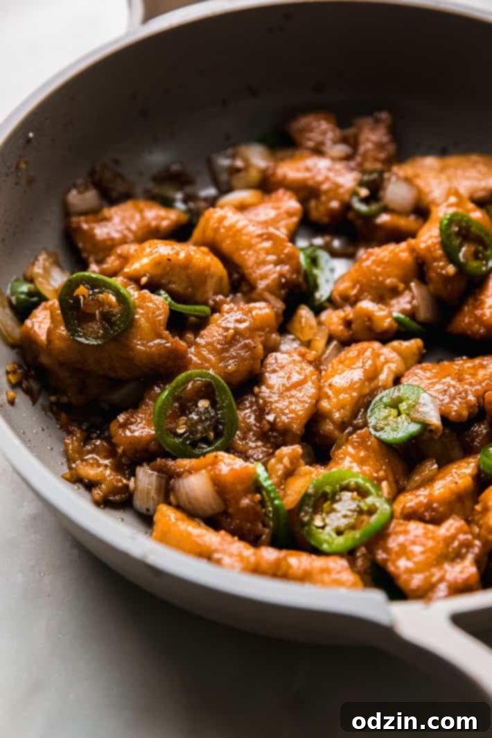 crispy Chinese jalapeño chicken in pan
