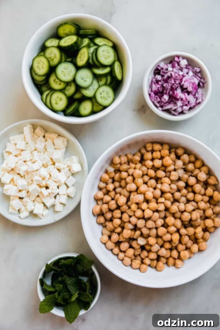 salad ingredients in small bowls