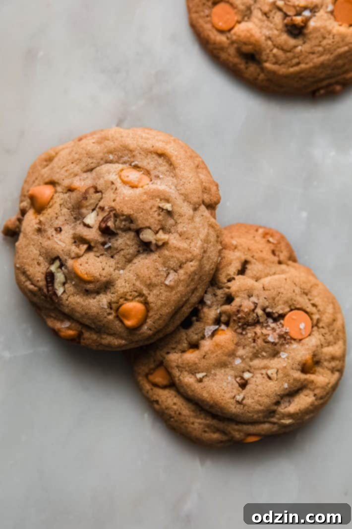 Baked butterscotch cookies with a hint of butterbeer flavor on a marble surface