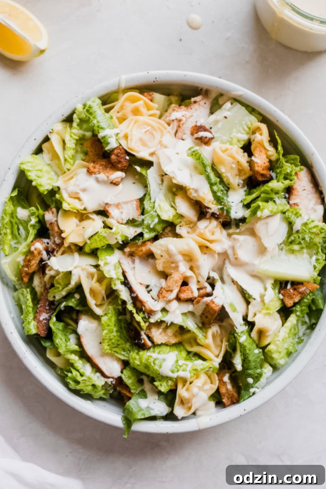 Caesar Dressing in 2 Minutes 7 Prepared Caesar tortellini salad generously dressed in homemade Caesar dressing