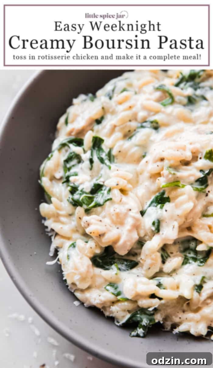 One-Pot Creamy Boursin Pasta recipe for Pinterest