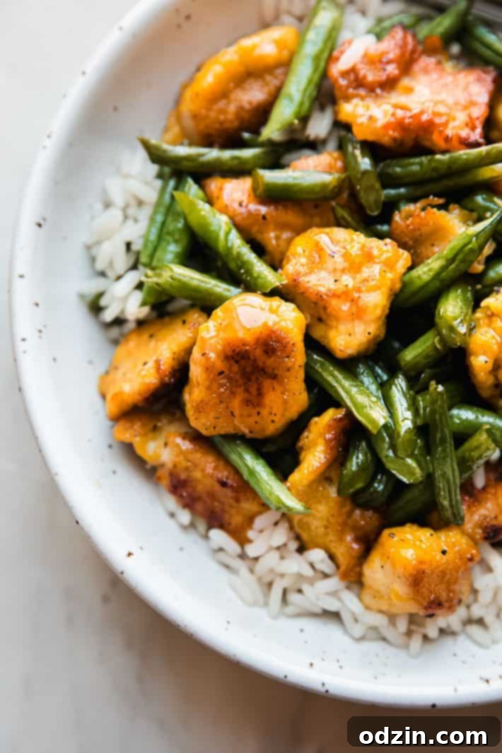 chicken stir fry in bowl over rice