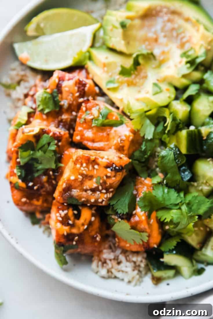 Spicy Garlic Honey Salmon Bowls