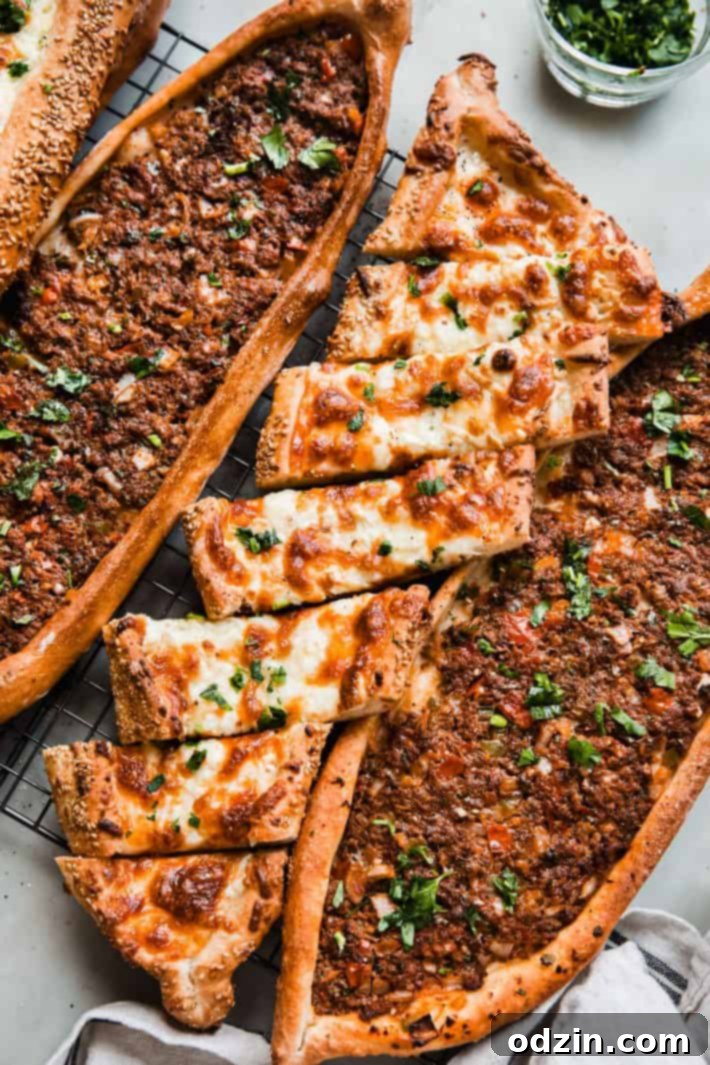 Pide: Turkey's Iconic Flatbread 3 sliced cheese pide and ground beef pide on wire rack
