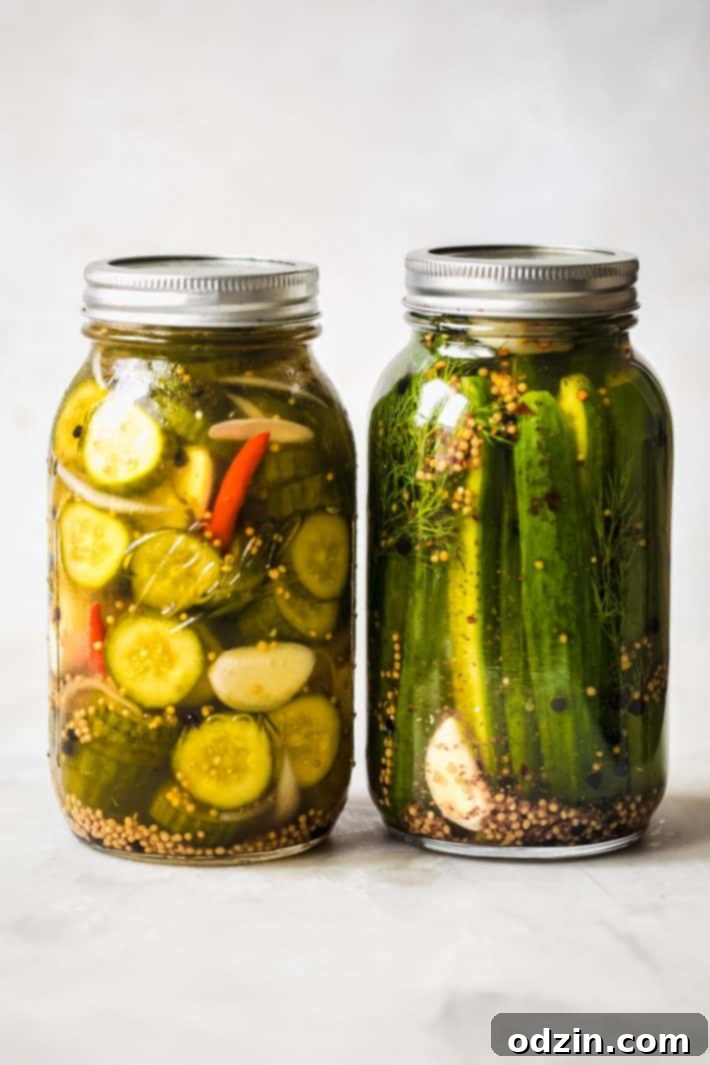 pickled cucumbers in jars