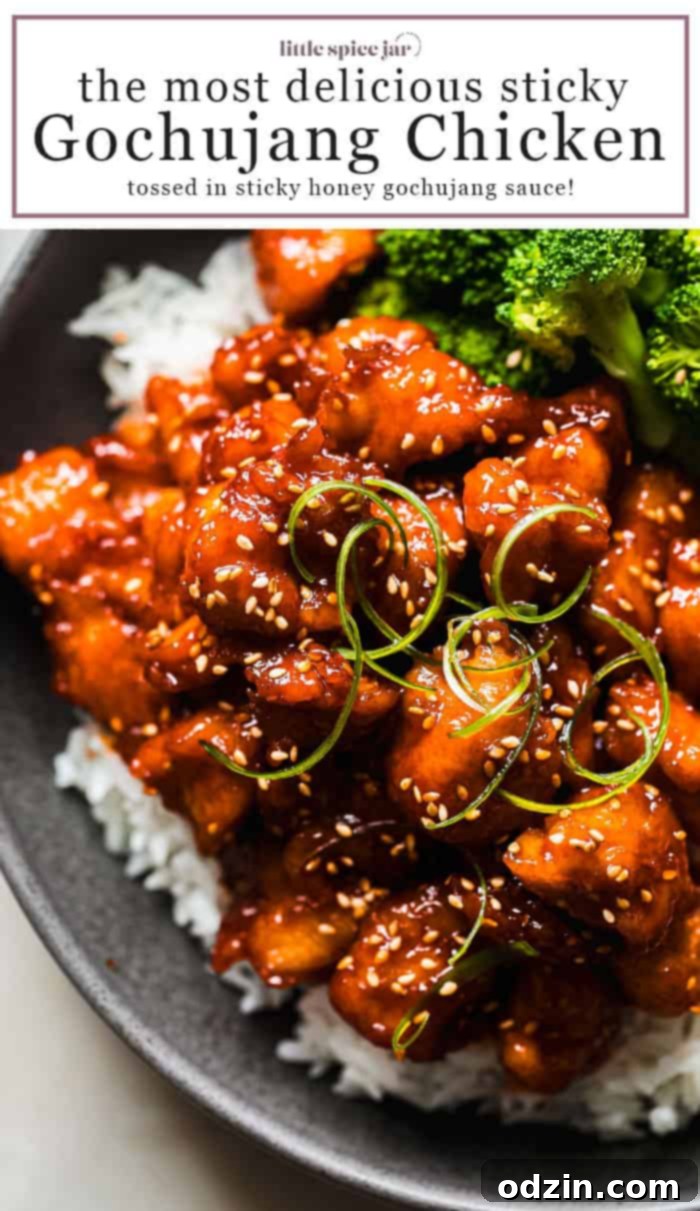 Pin this Sticky Garlic Gochujang Chicken recipe on Pinterest.
