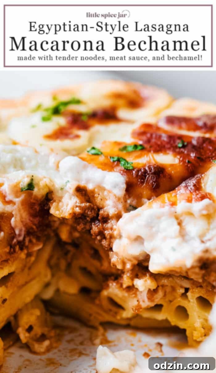 Egyptian Macarona Bechamel: A rich and creamy pasta bake with ground beef and spices.