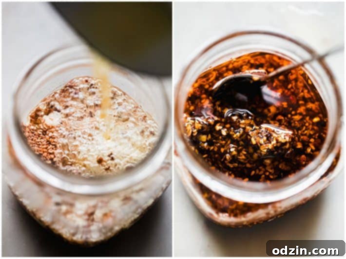 oil poured into jar to make chili oil