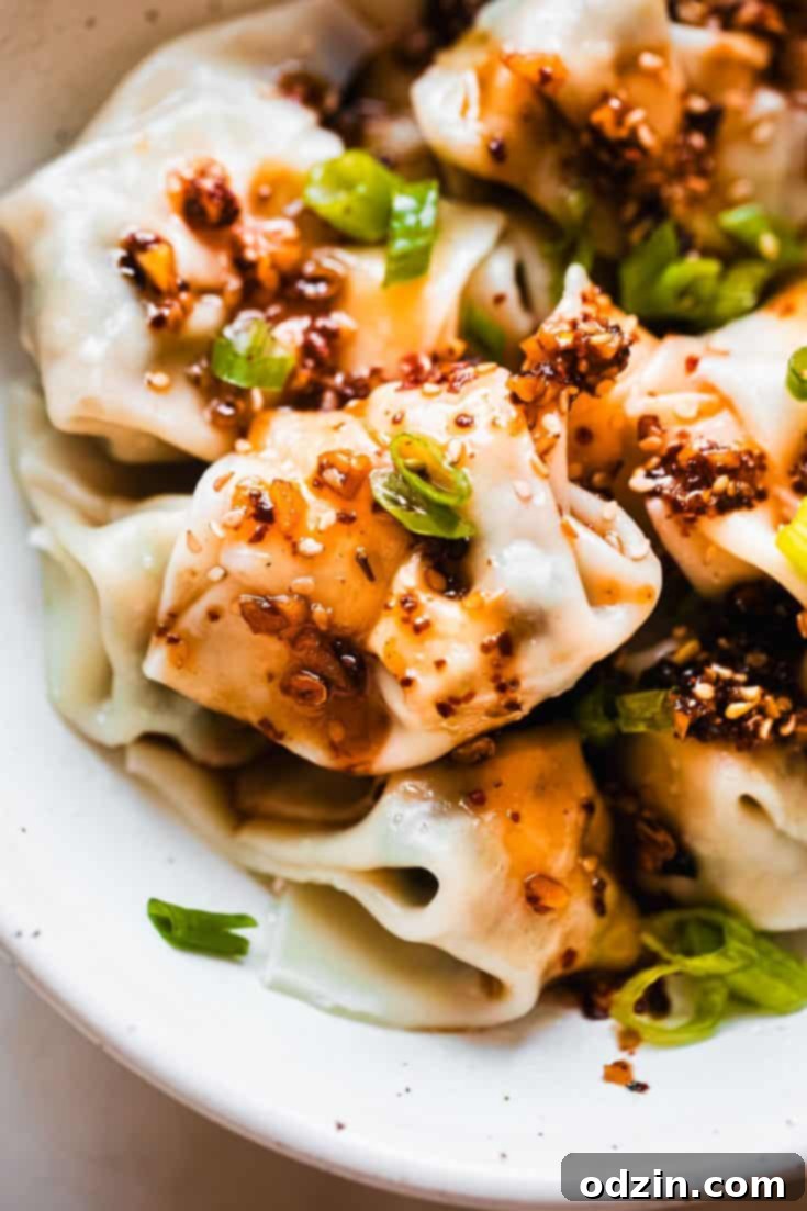 Chicken Wontons with Chili Oil