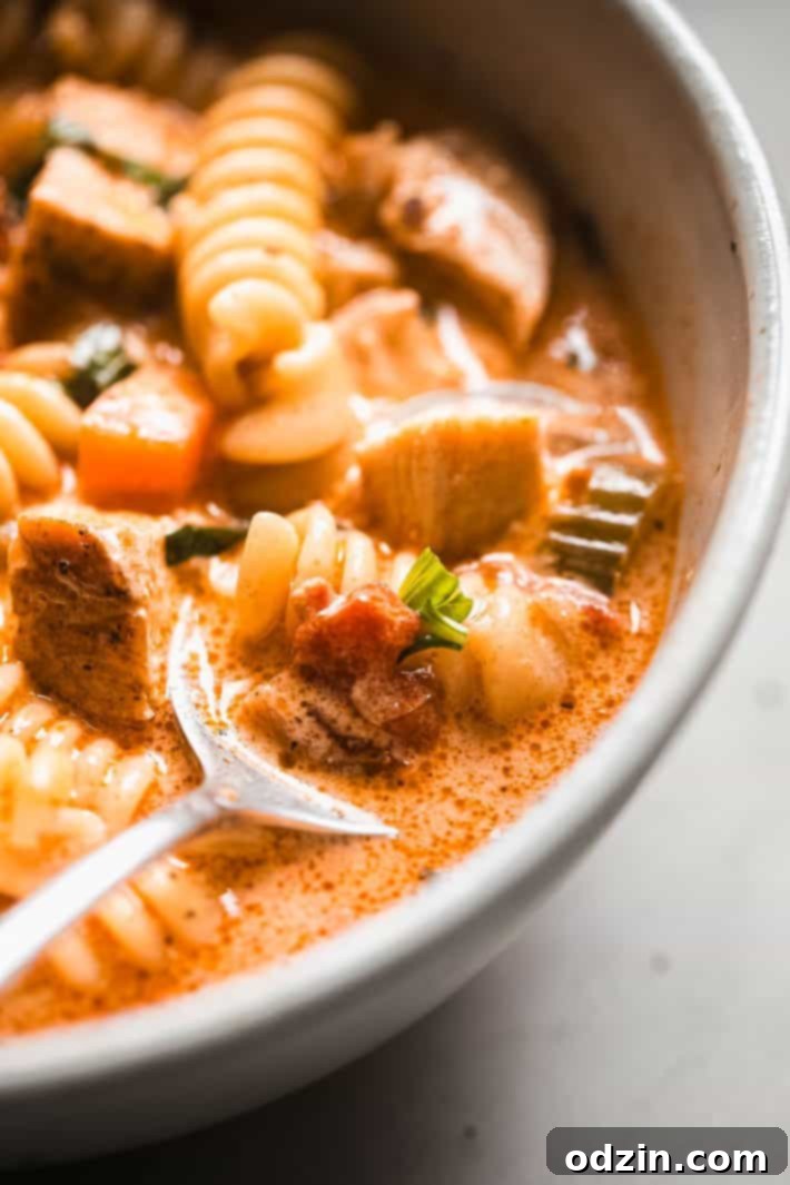 The Ultimate Marry Me Chicken Soup 3 spoonful of marry me chicken soup with sun-dried tomatoes and rotini pasta