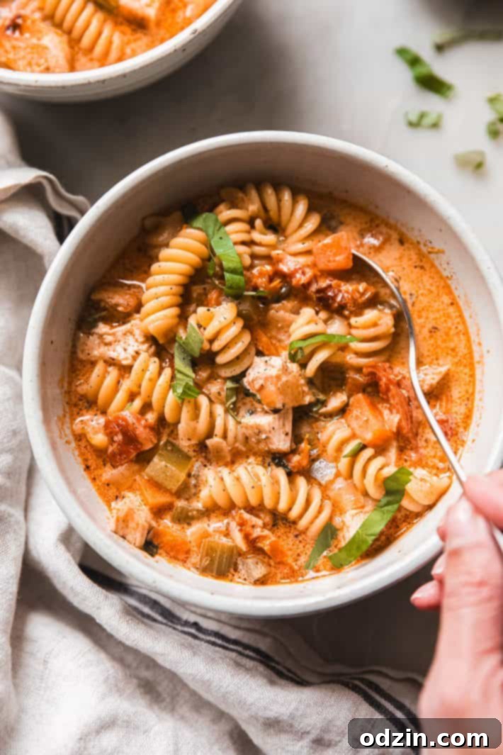The Ultimate Marry Me Chicken Soup 6 chicken soup with fusilli pasta showing