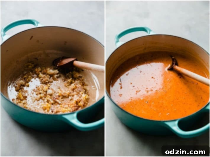 aromatics for curry broth and red curry paste with coconut milk added
