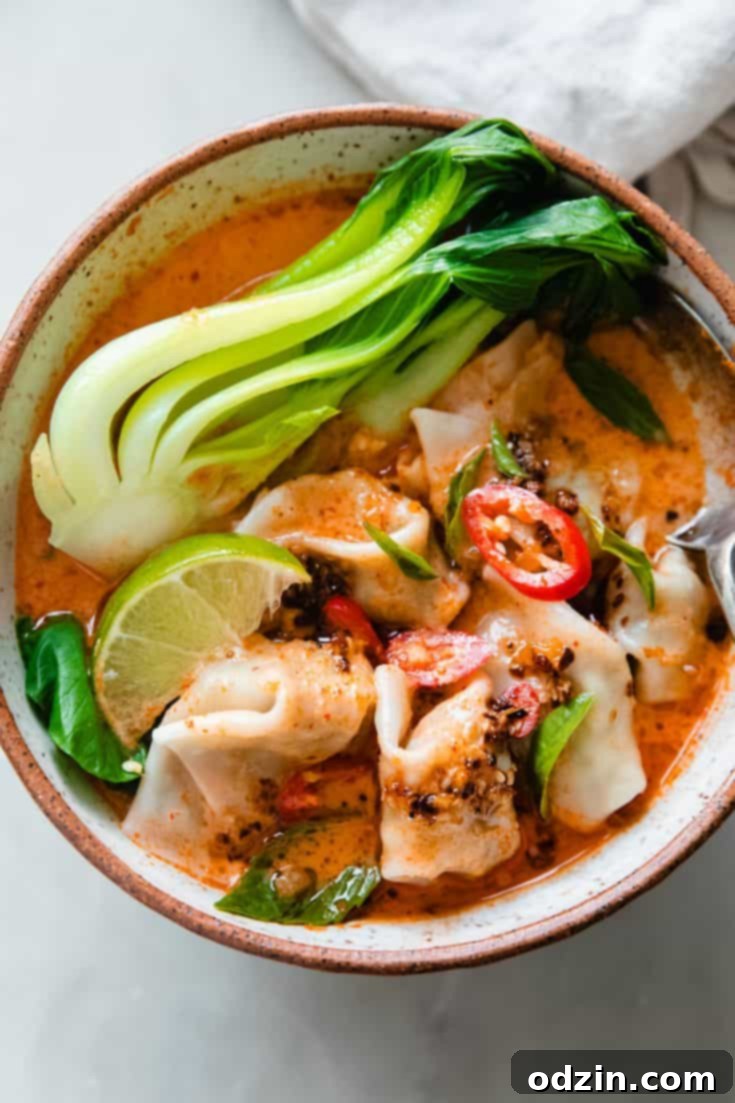 Red Curry Wonton Soup with Greens