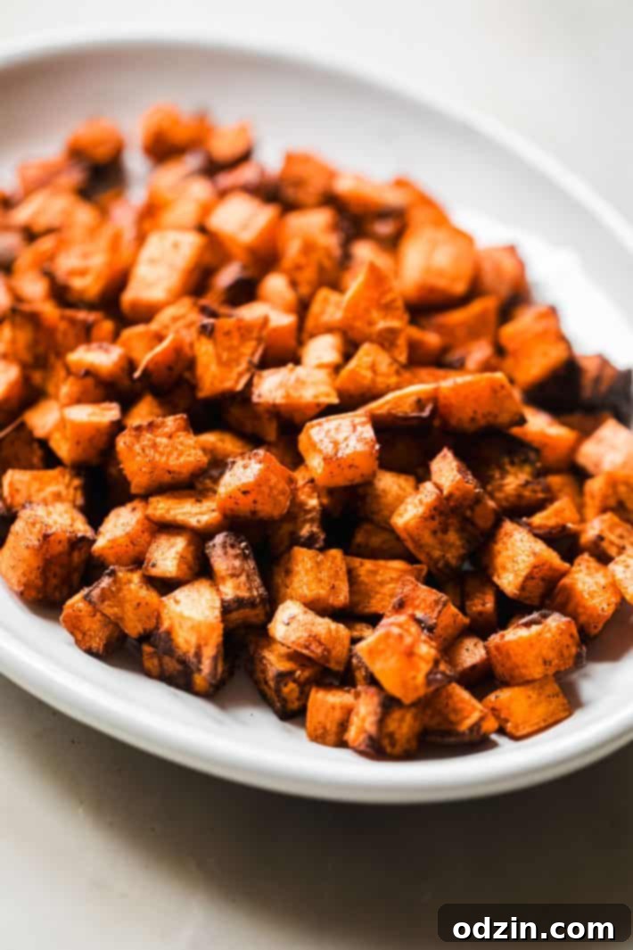 roasted sweet potato cubes on plate