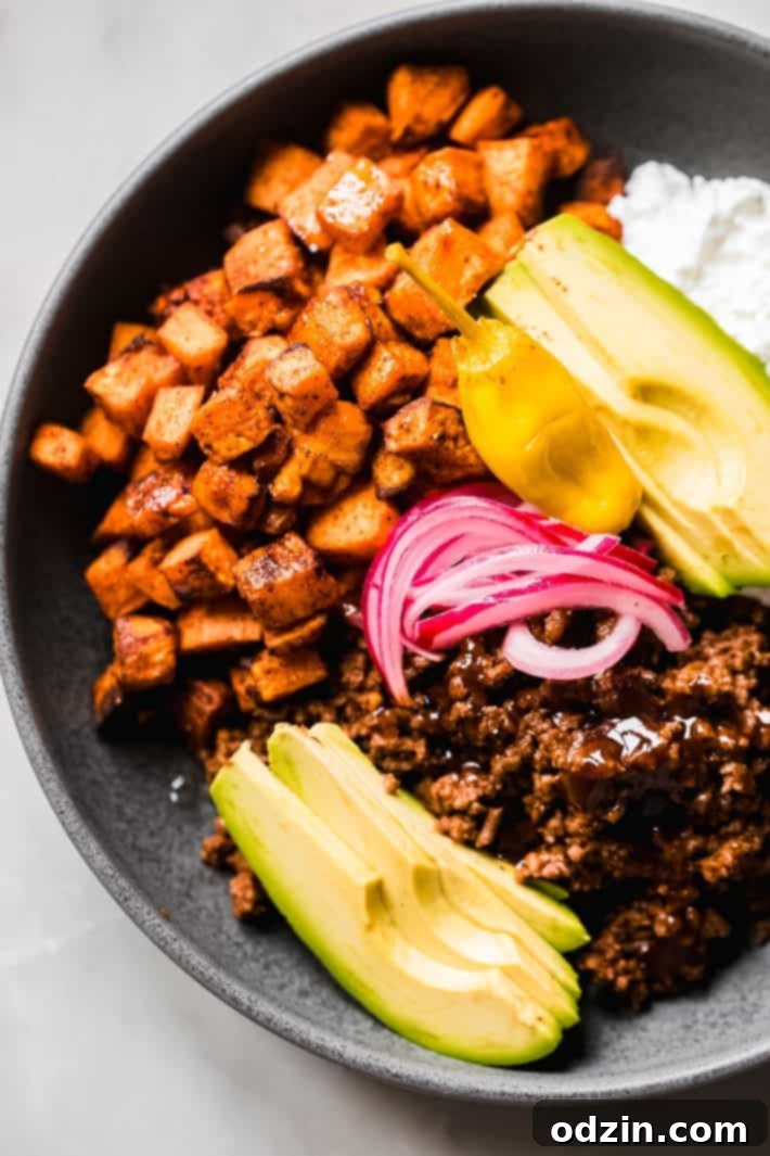 sweet potato taco meat bowl