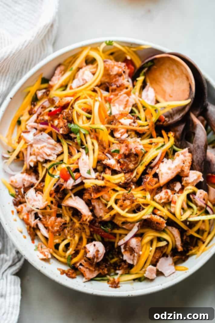 Fiery Thai Rice Crunch Salad 7 salad bowl with wooden spoons for serving