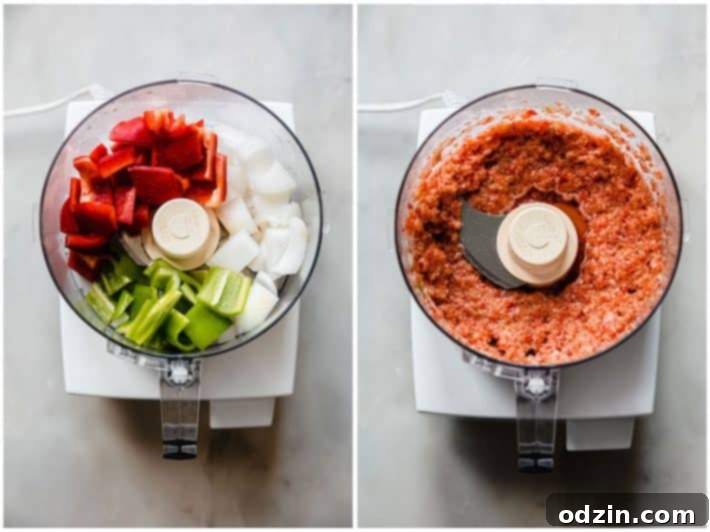 onions and peppers before and after food processing