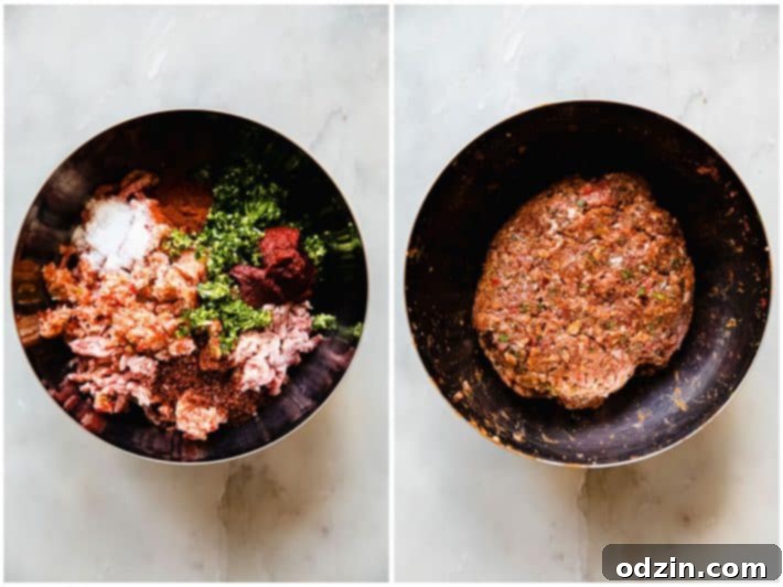 Turkish kebab mixture before and after mixing