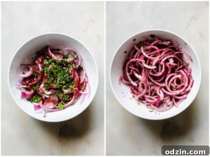 sumac onions, bowl with ingredients, then bowl combined