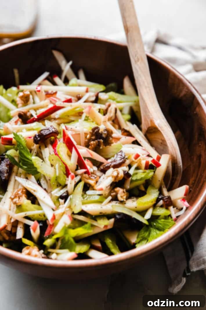 apple salad in bowls with wooden spoon