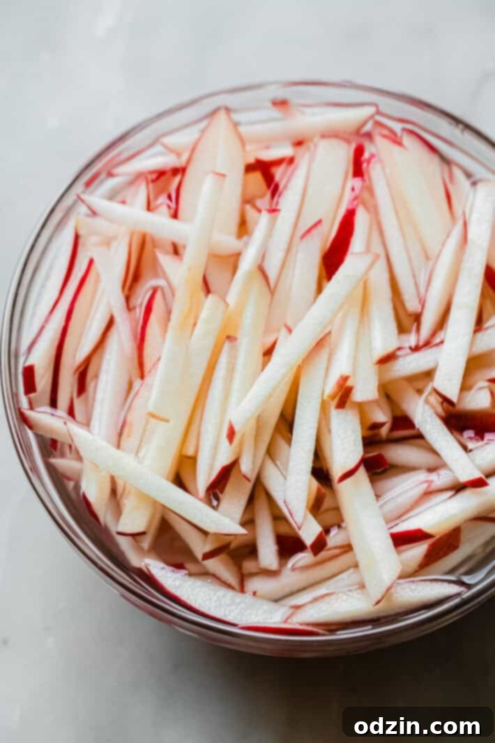 matchstick apples soak in lemon water